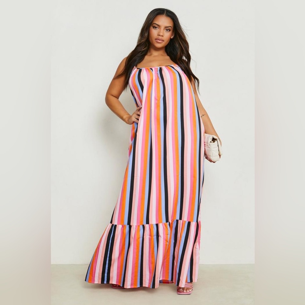 BOOHOO STRIPE DROP HEM MAXI DRESS SIZE 16 (NEW WITH TAGS)